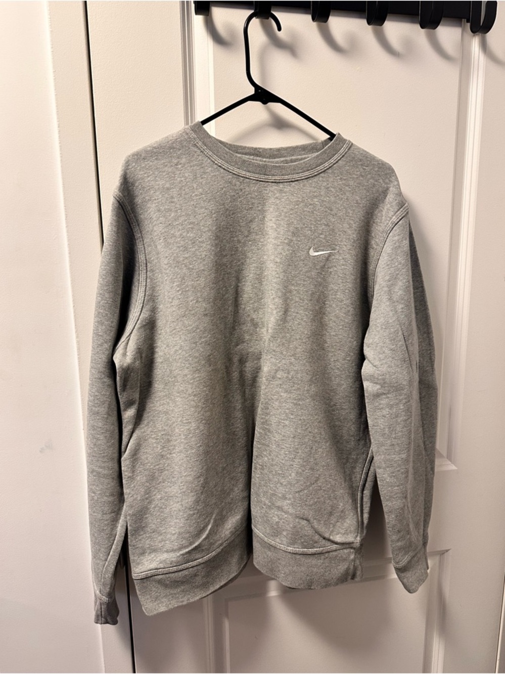 Nike Light Gray Crewneck Sweatshirt with Embroidered Swoosh